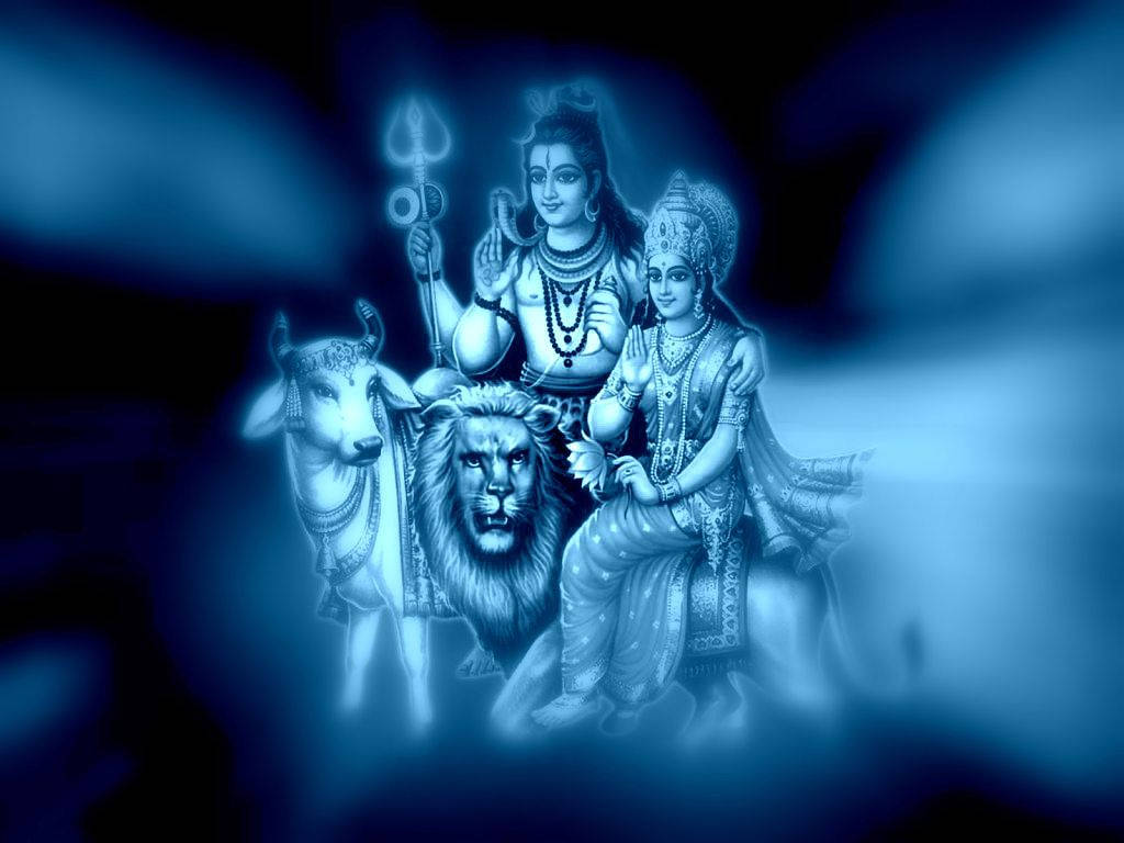 God Shiva And Parvati Blue Wallpaper