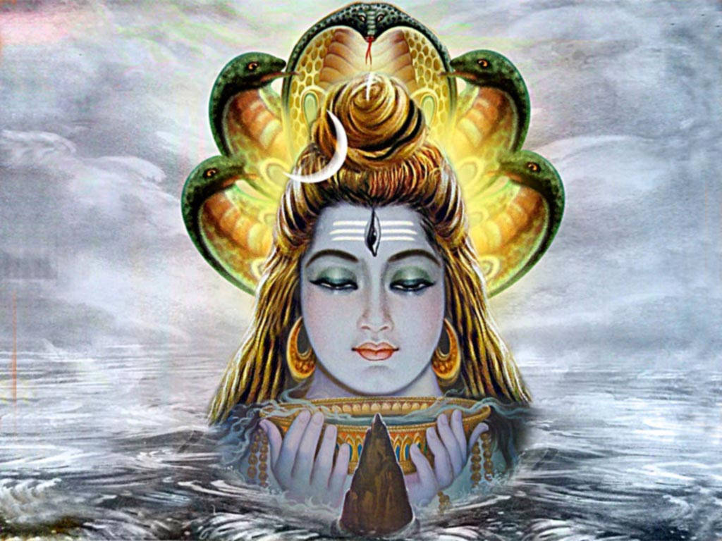 Gud Shiva stiger ud af en flod af ild. Wallpaper