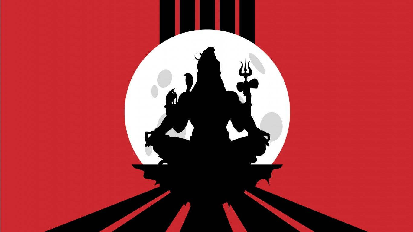 God Shiva Silhouette On Red Wallpaper