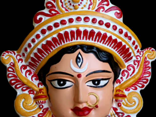 Goddess Durga Clay Idol Closeup PNG