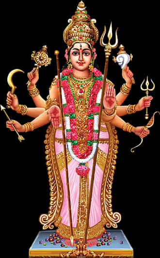Goddess Durga Eight Arms PNG