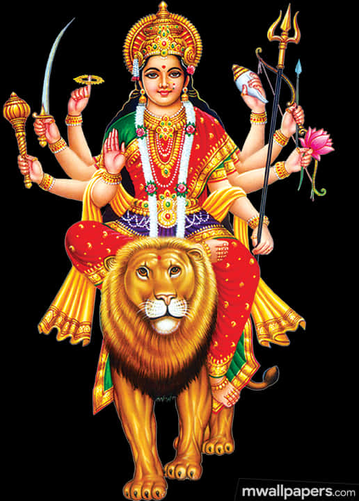 Goddess Durga Seatedon Lion PNG