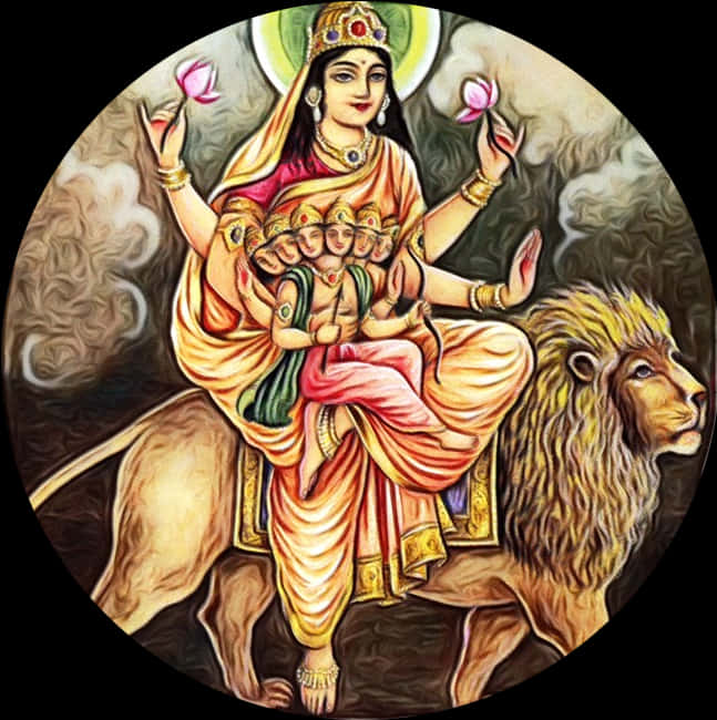 Goddess Durgaon Lion Navratri Artwork PNG