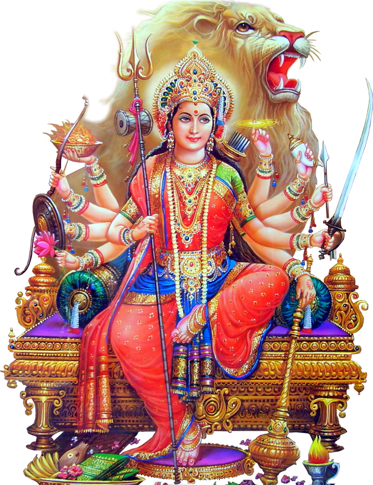 Goddess Durgaon Lion Throne PNG