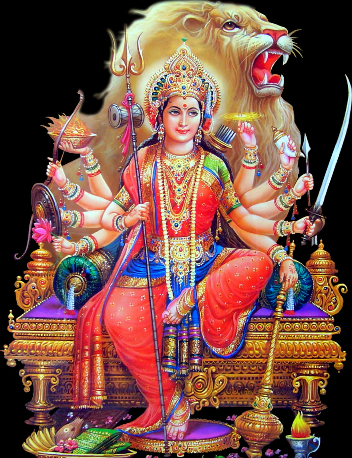Goddess Durgaon Lion Throne PNG