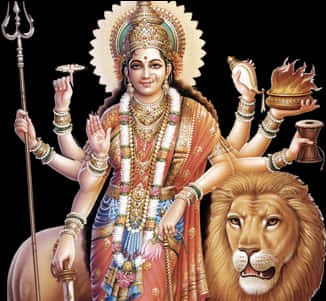 Goddess Durgaon Lion PNG