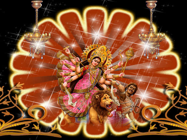 Goddess Durgaon Lionwith Asura PNG