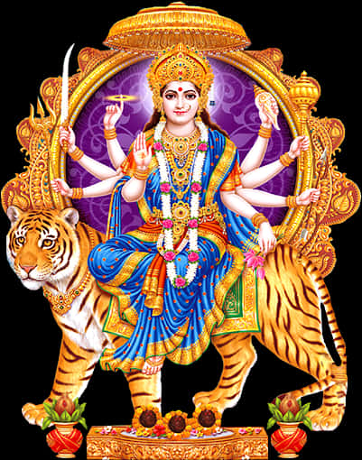 Goddess Durgaon Tiger PNG