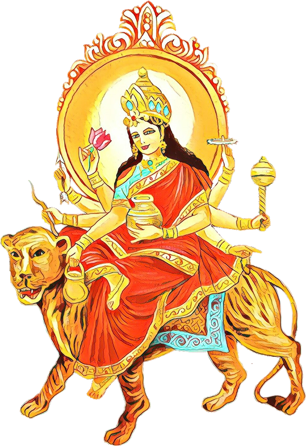 Goddess Durgaon Tiger Illustration PNG