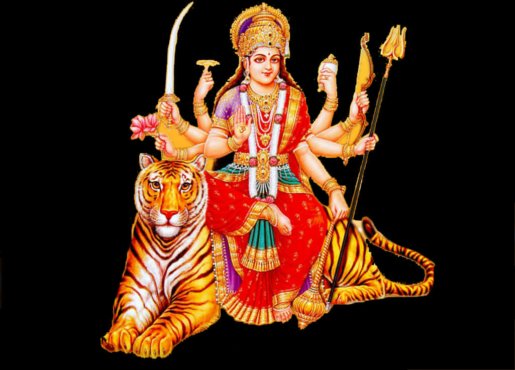Goddess Durgaon Tiger Navratri Celebration PNG