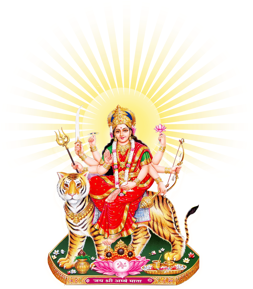 Goddess Durgaon Tigerwith Weapons PNG