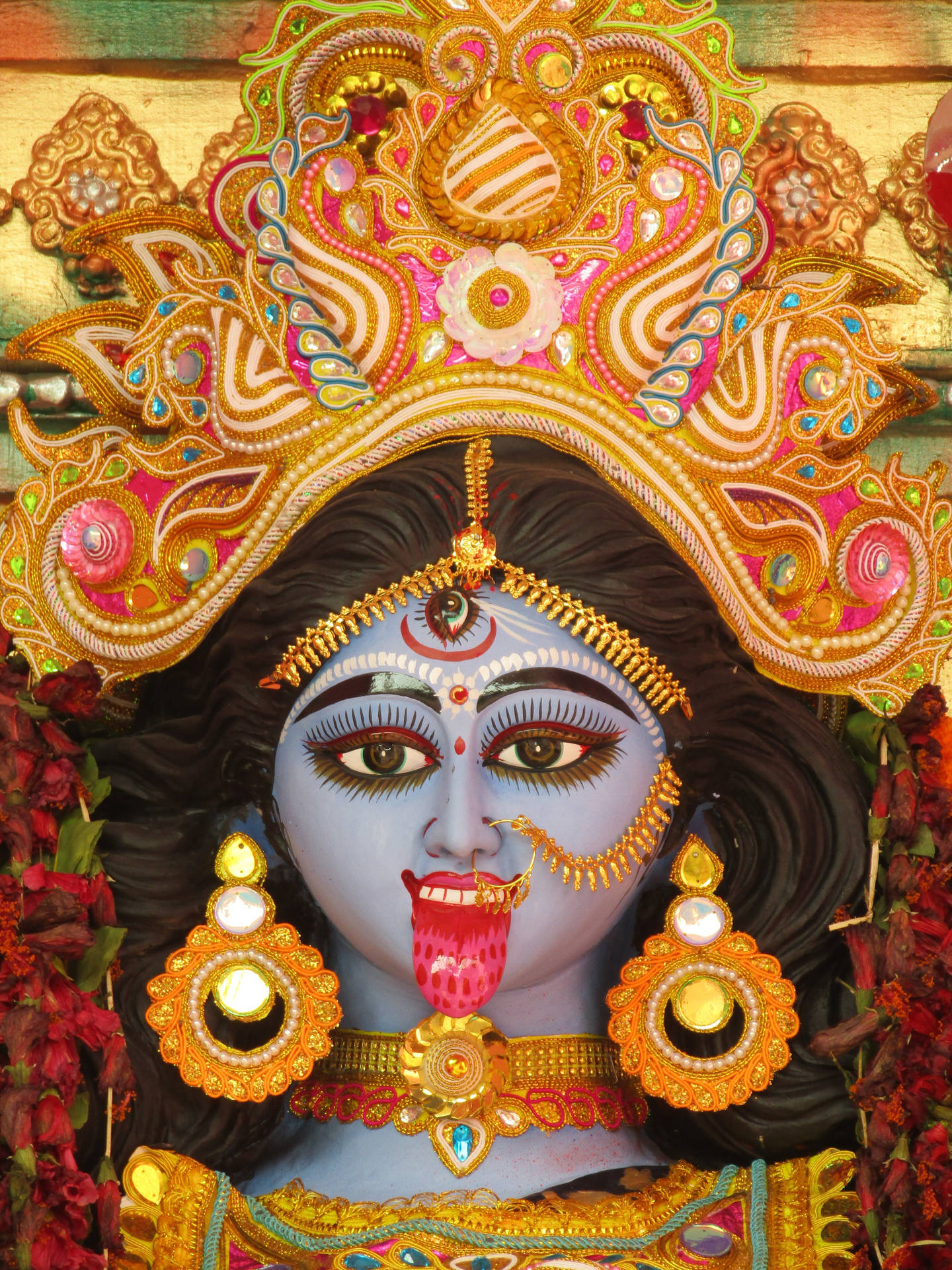 Goddess Kali Gold And Pink Background