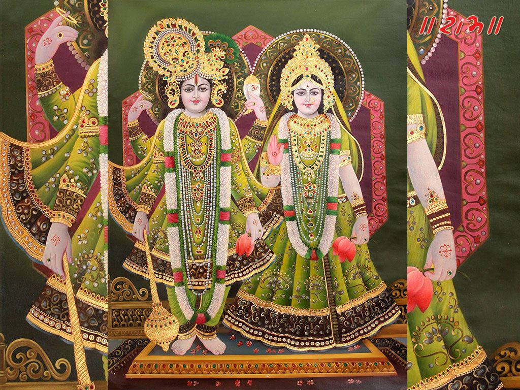 Goddess Lakshmi And Vishnu Green Aesthetic Hd