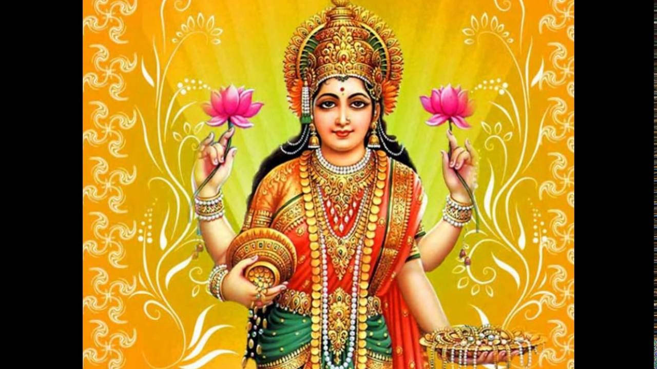 Goddess Lakshmi Carrying Gold Yellow Aesthetic Hd Wallpaper