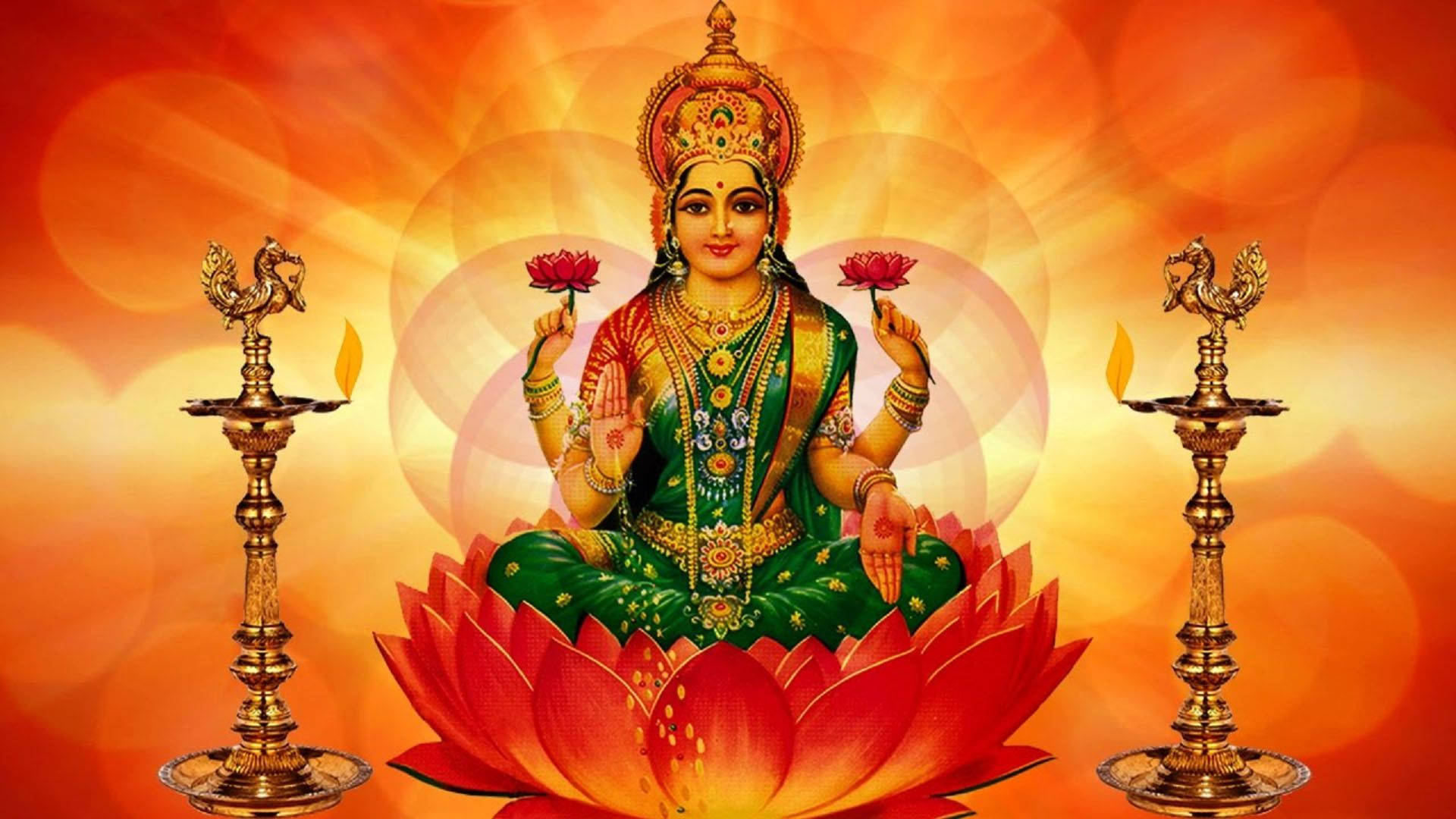 Goddess Lakshmi Golden Figurines Hd Wallpaper