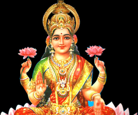 Goddess Lakshmi Holding Lotuses PNG