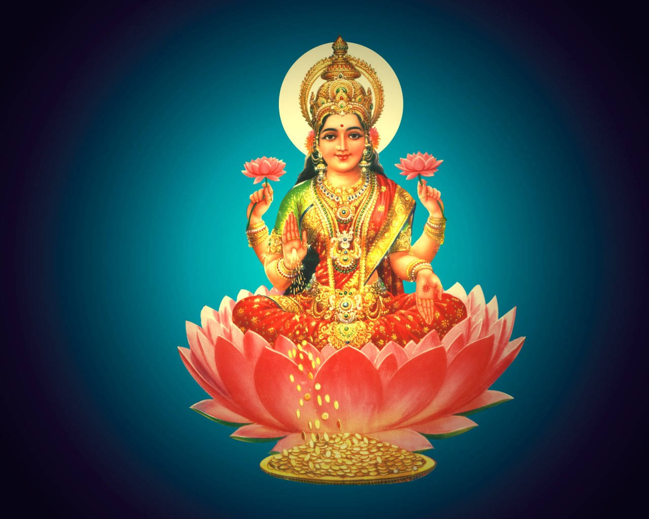 Goddess Lakshmi On Lotus Blue Aesthetic Hd