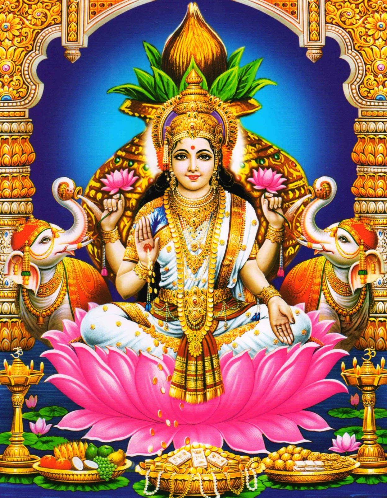 Goddess Lakshmi Under Golden Arch Hd Wallpaper