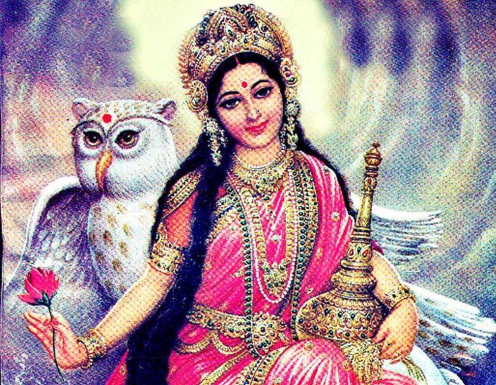 Goddess Lakshmi With Owl Hd Wallpaper