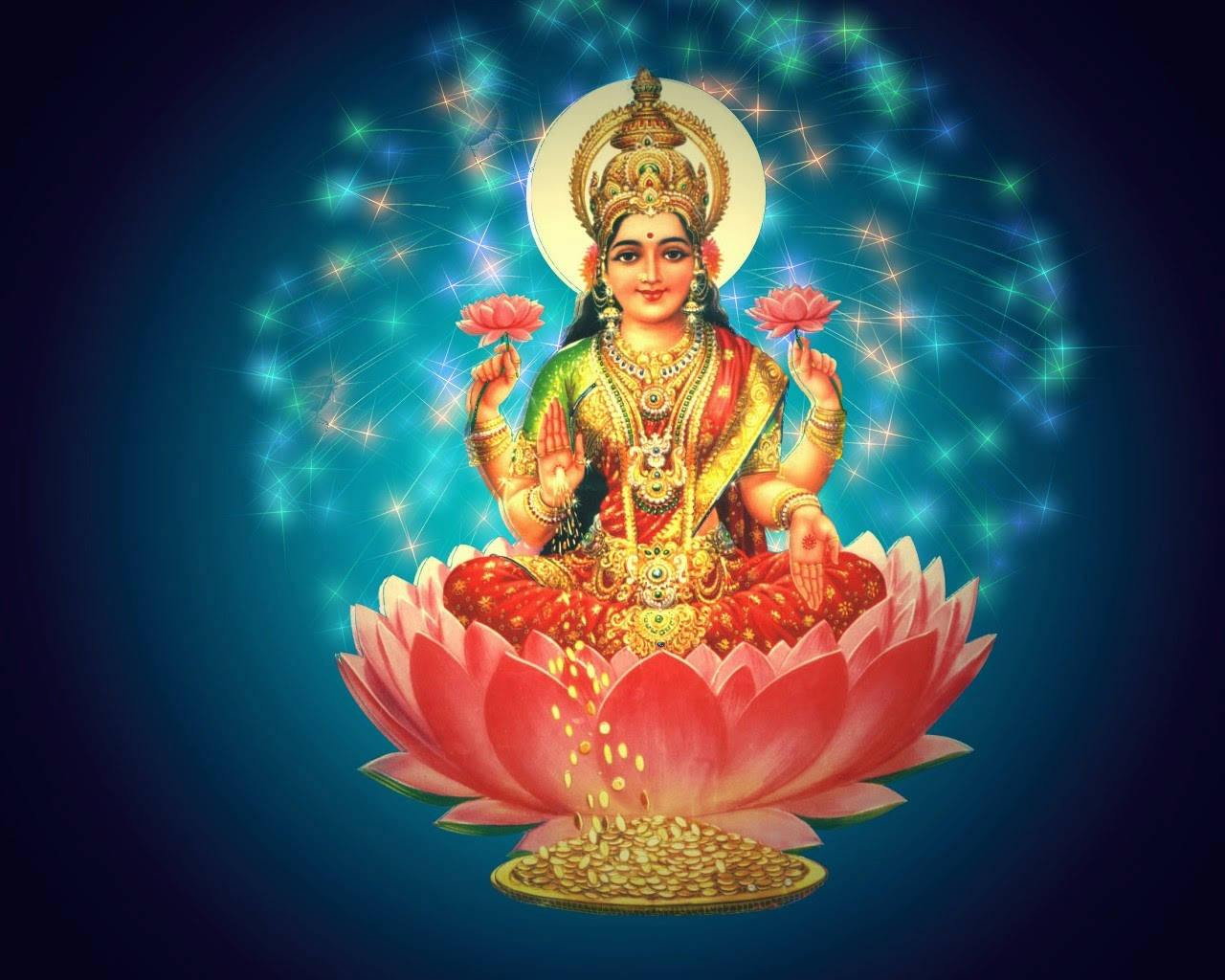 Goddess Lakshmi With Sparkles Hd Wallpaper