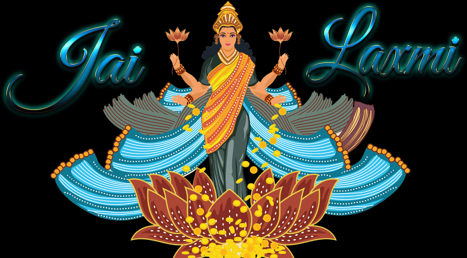 Goddess Lakshmion Lotus Flower PNG