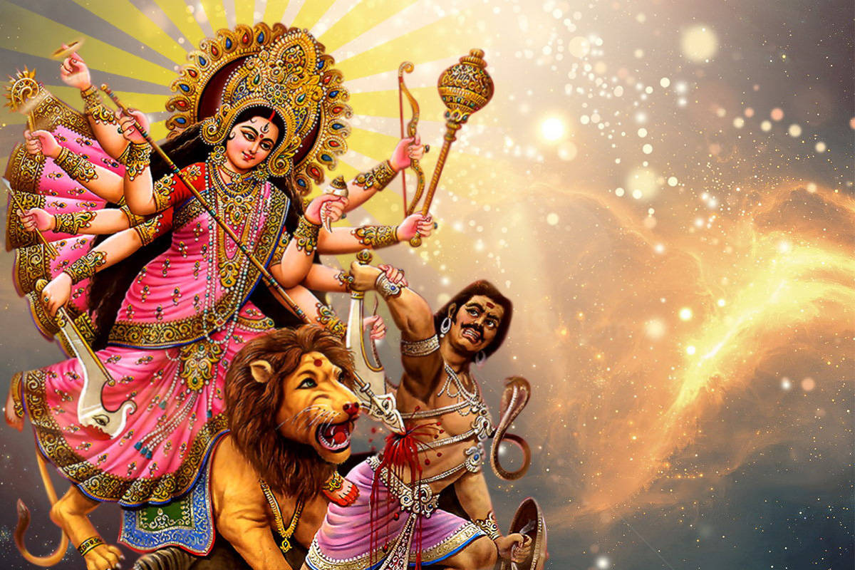 Goddess Maa Sherawali With Mahishasura