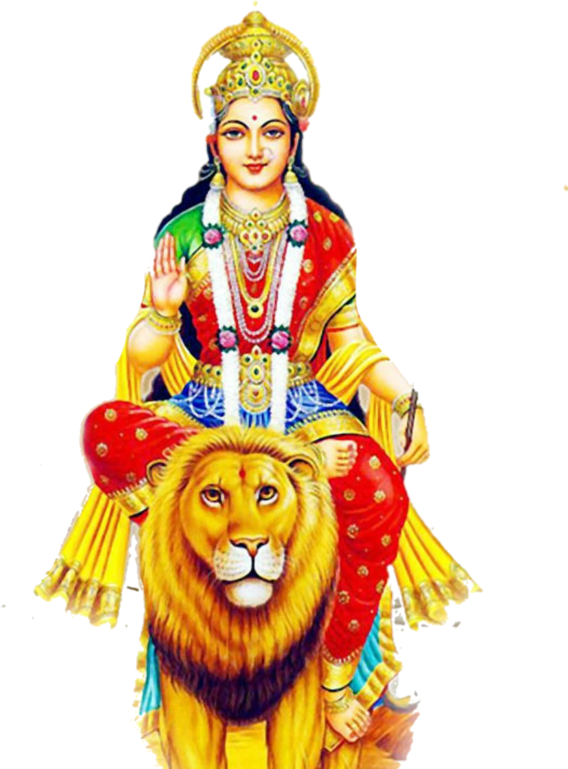 Goddess On Lion Illustration PNG