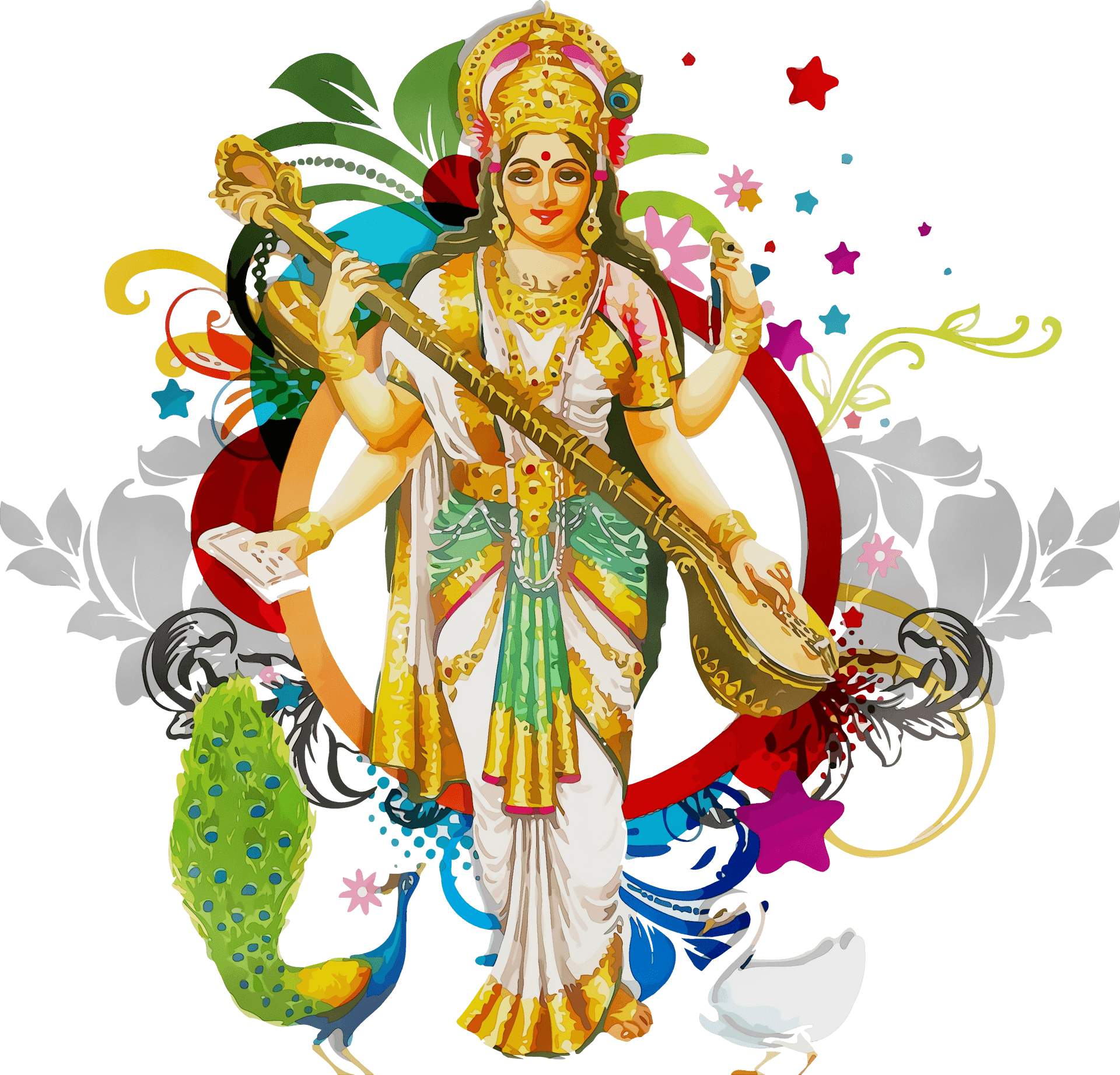 Goddess Saraswati Illustration PNG