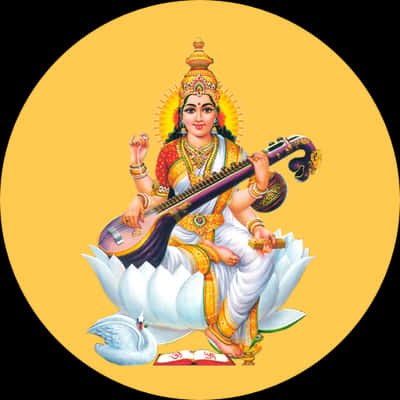 Goddess Saraswati Seatedon Lotus PNG