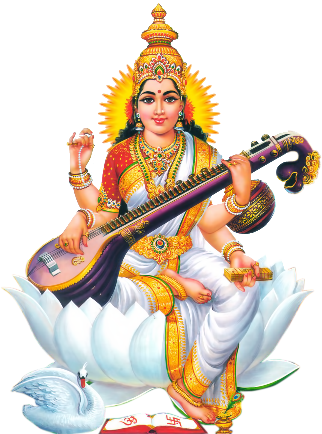 Goddess Saraswati Seatedon Lotus PNG