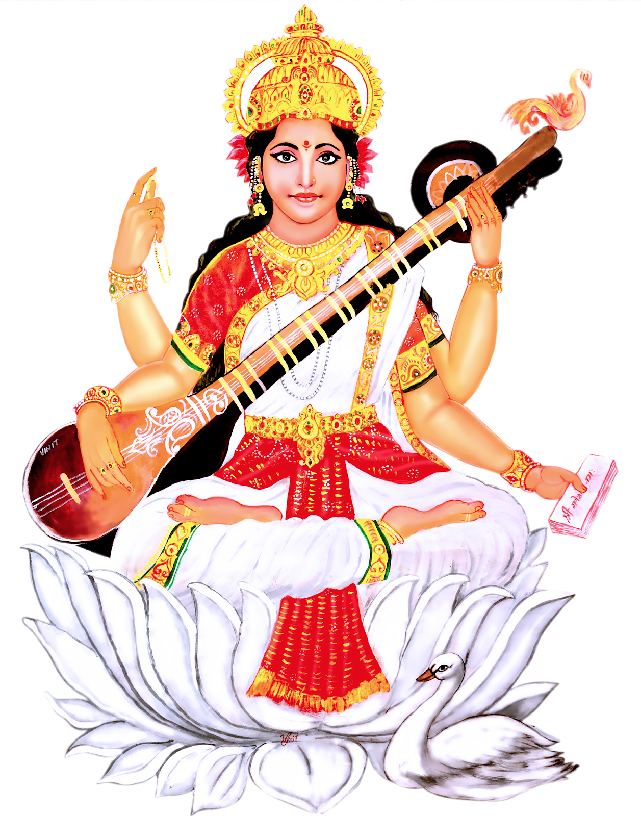 Goddess Saraswati Seatedon Lotus PNG