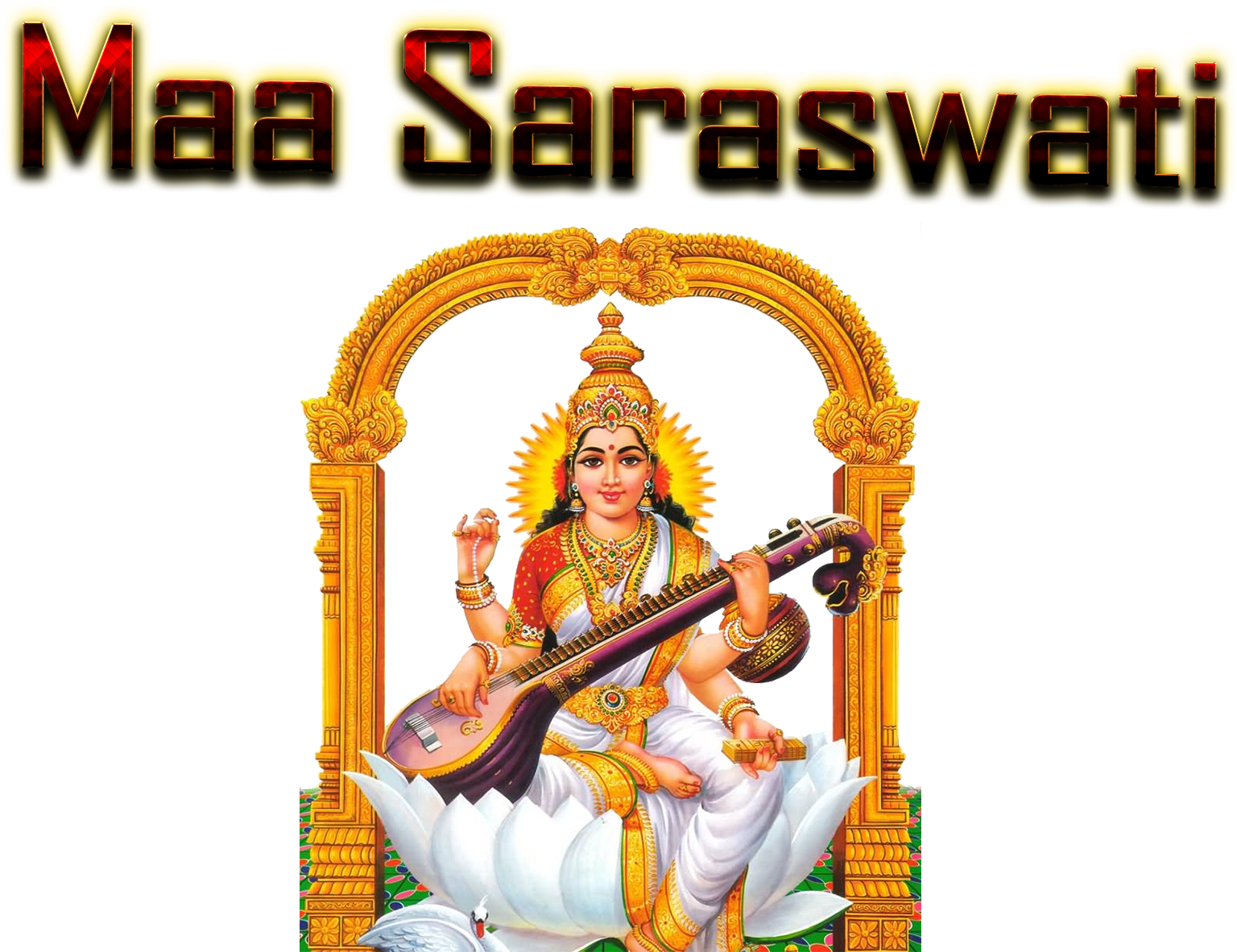Goddess Saraswati Traditional Depiction PNG