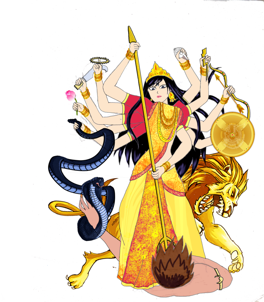 Goddess_ Durga_ Multiple_ Arms_ Lion PNG