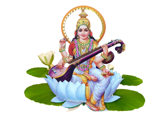 Goddess_ Saraswati_ Seated_on_ Lotus PNG