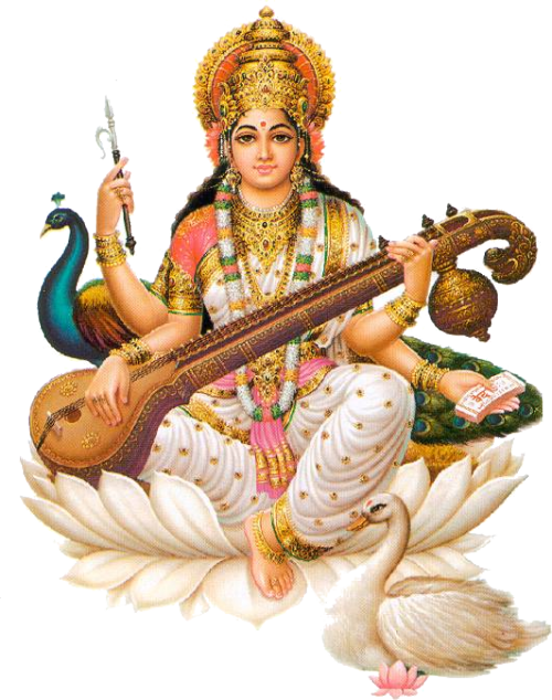Goddess_ Saraswati_ Seated_on_ Lotus PNG