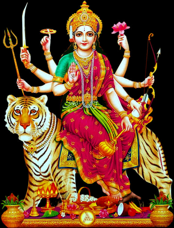 Goddess_with_ Four_ Arms_and_ Tiger PNG