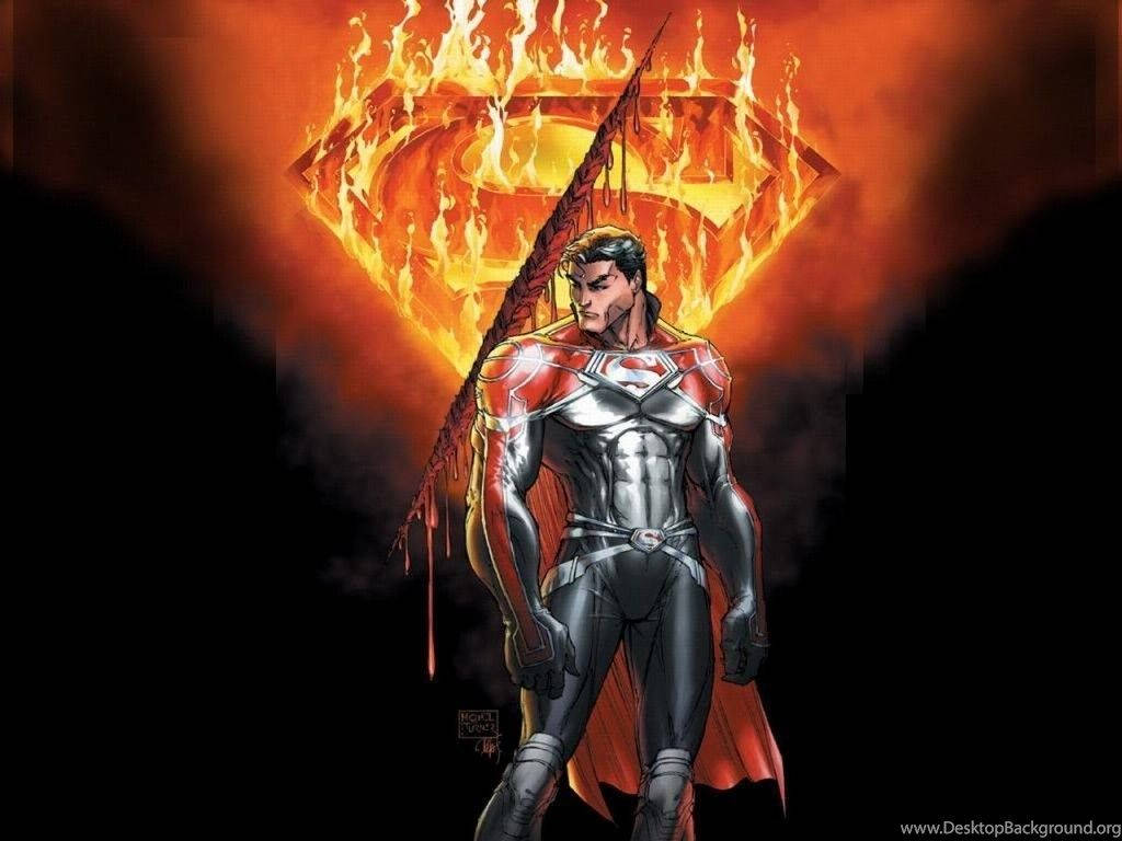 Godfall brændende Superman logo på en satinhvid baggrund. Wallpaper