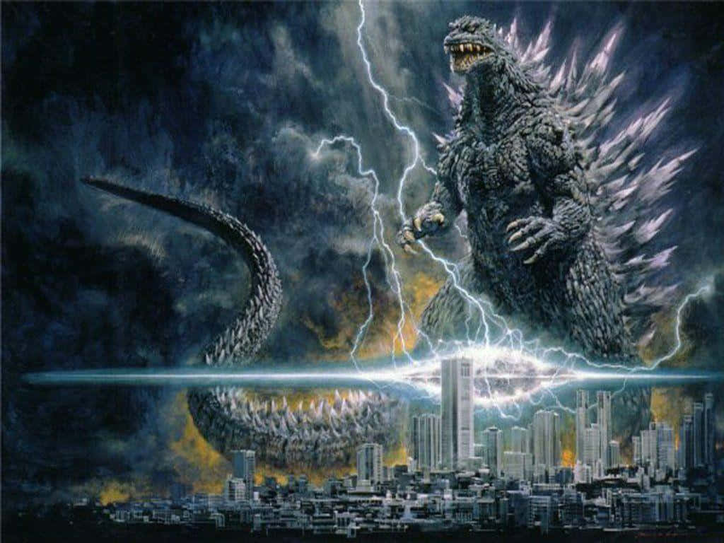 The iconic Godzilla from 1954 wreaking havoc in Tokyo. Wallpaper