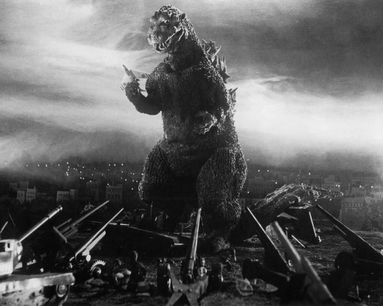 Iconic Scene of Godzilla 1954 Destroying Tokyo Wallpaper