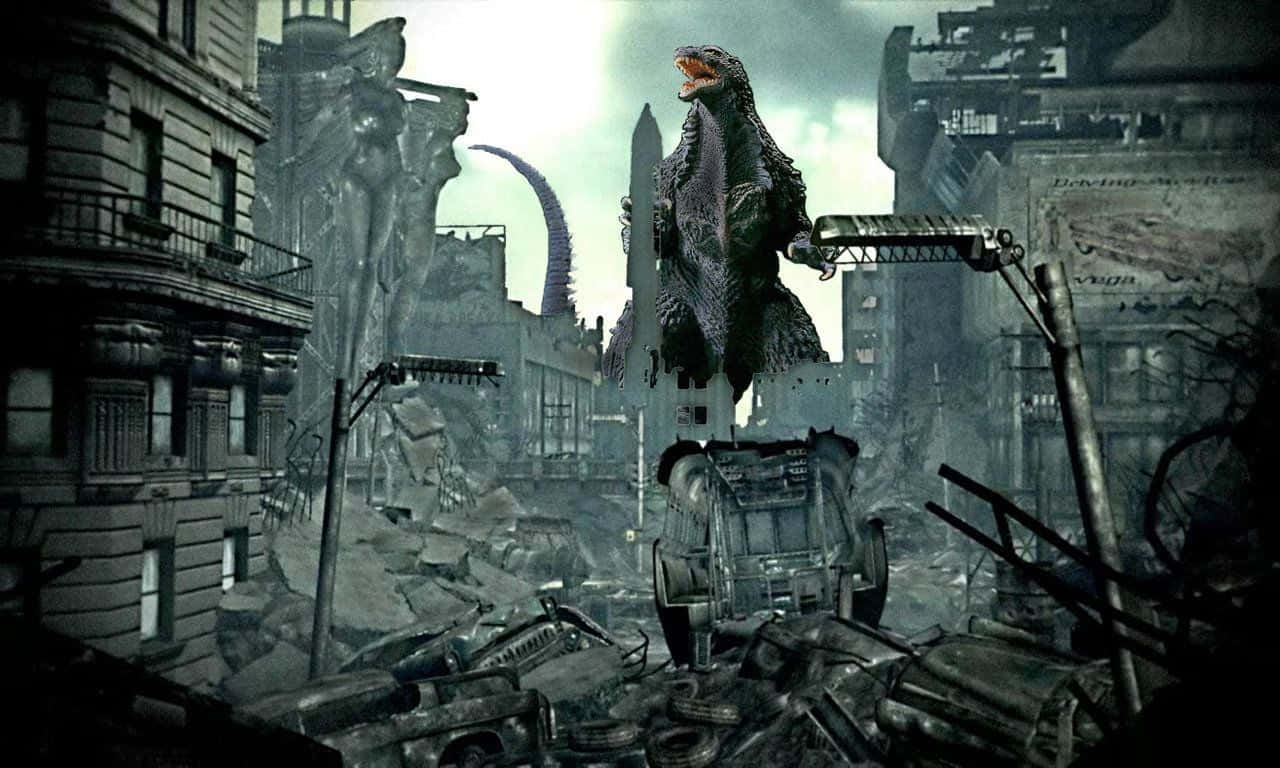 Godzilla 1954 wreaking havoc on the city Wallpaper