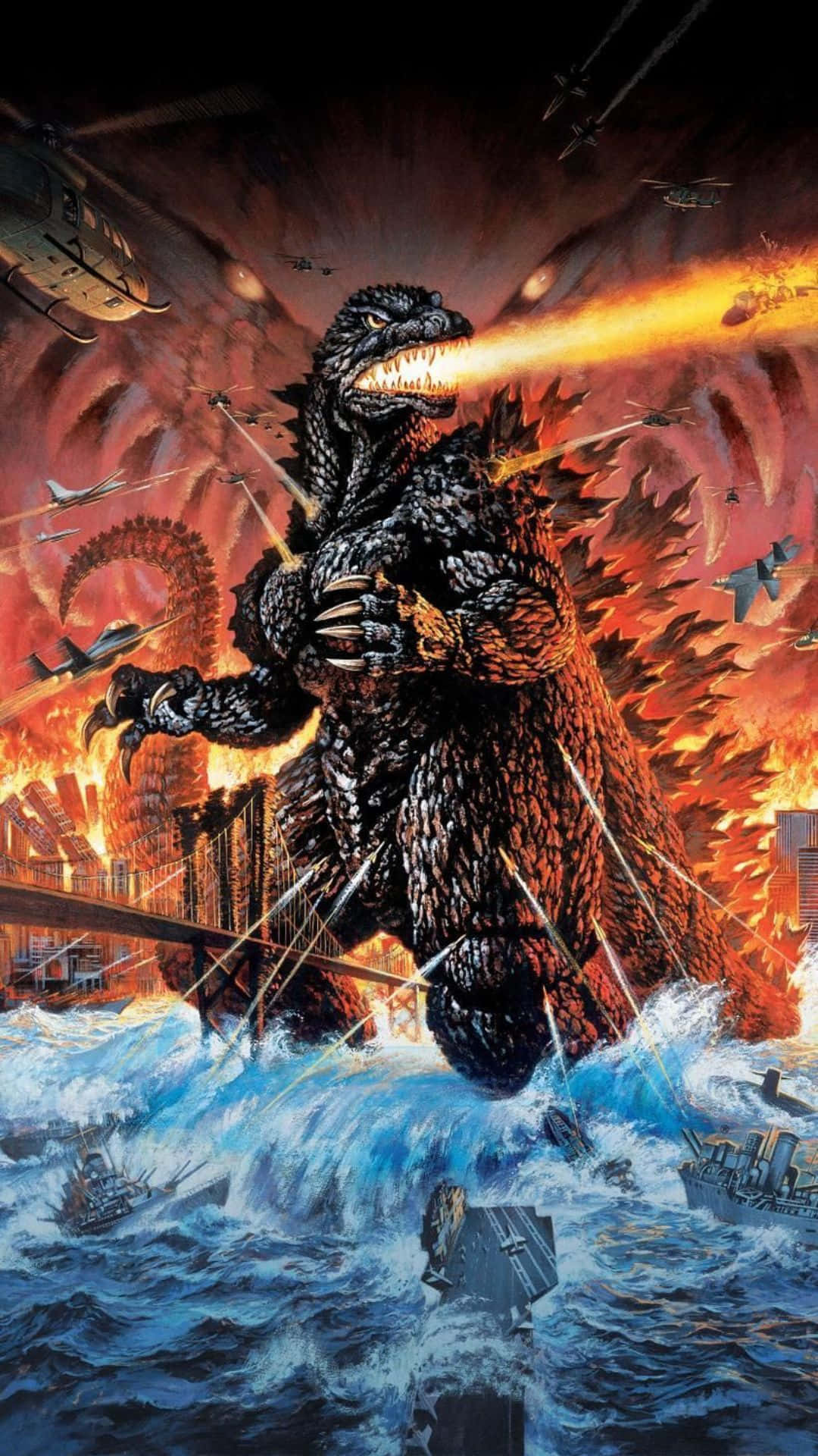 Godzilla2000 Rugiendo En La Ciudad. Fondo de pantalla
