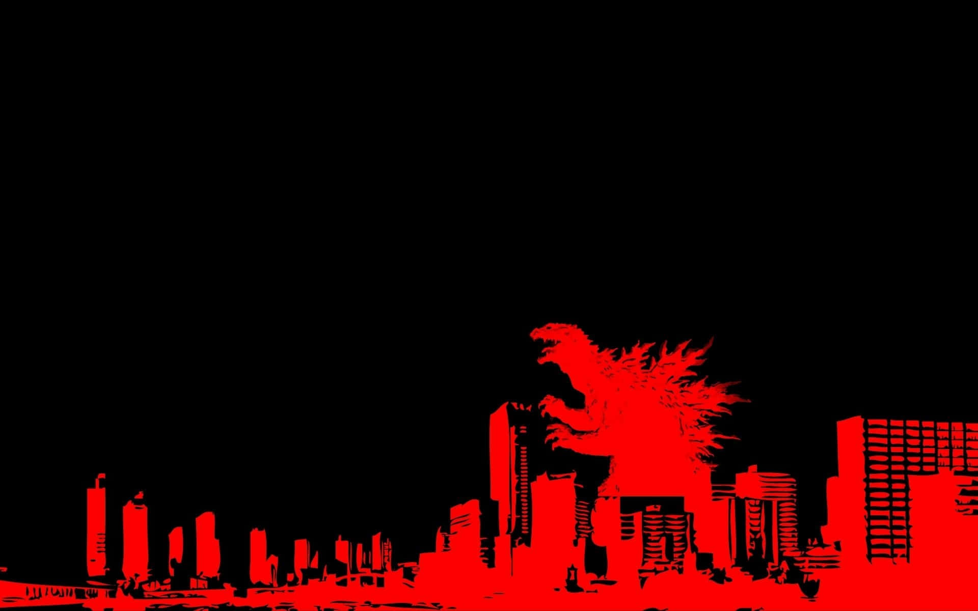 The powerful Godzilla 2000 roaring in the middle of a city Wallpaper