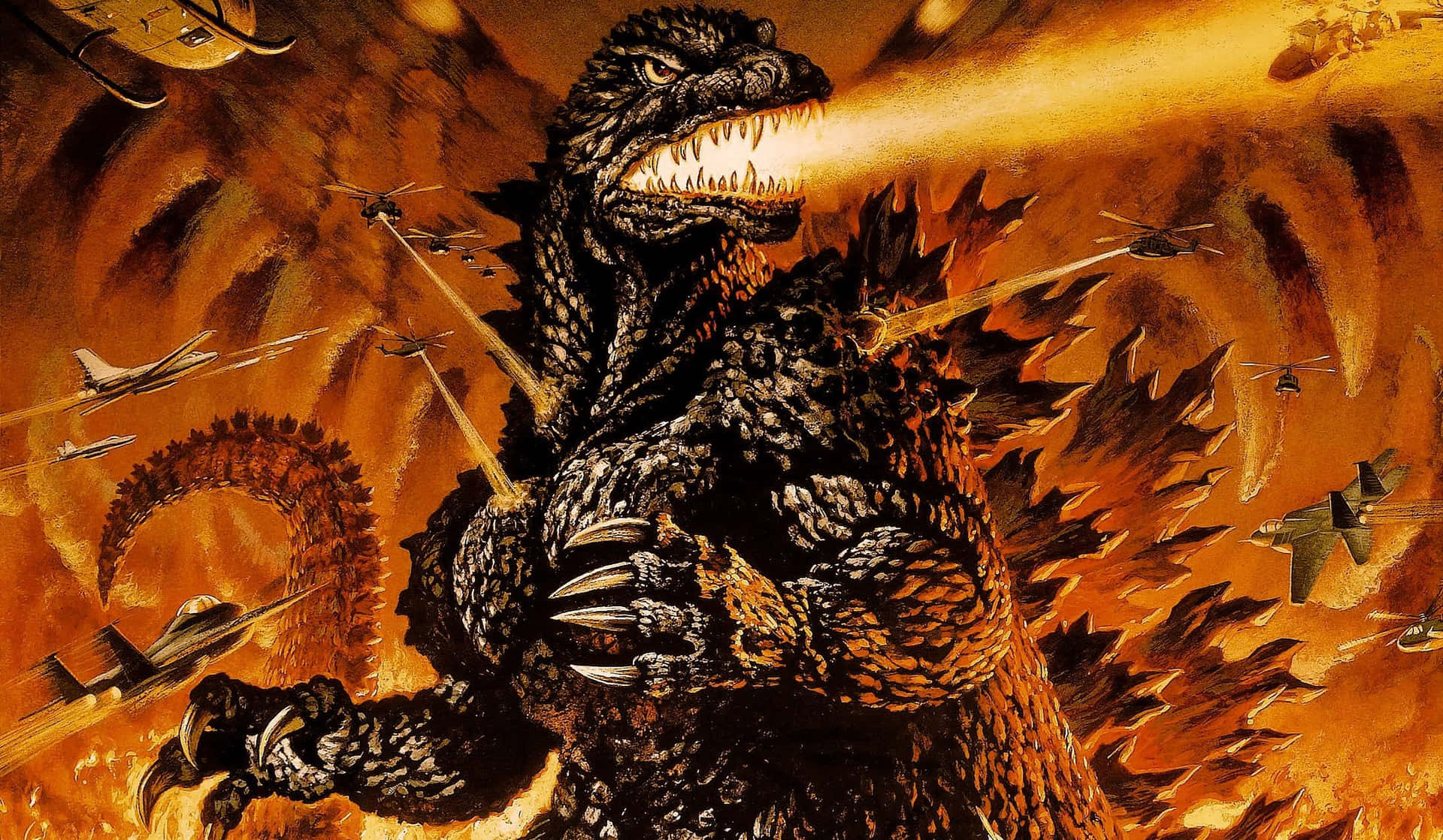 Caption: Ferocious Godzilla 2000 Unleashing Destruction Wallpaper