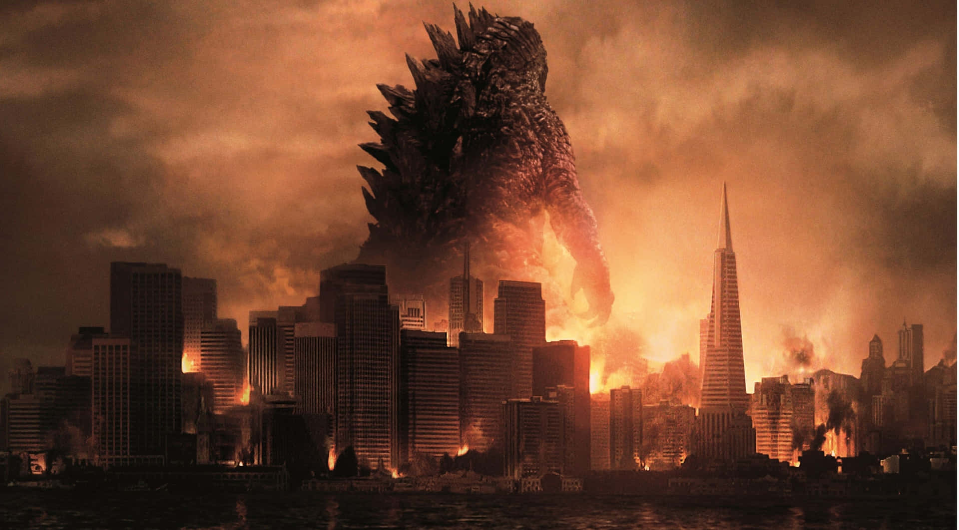 Godzilla 2014 Rampaging Through the City Wallpaper