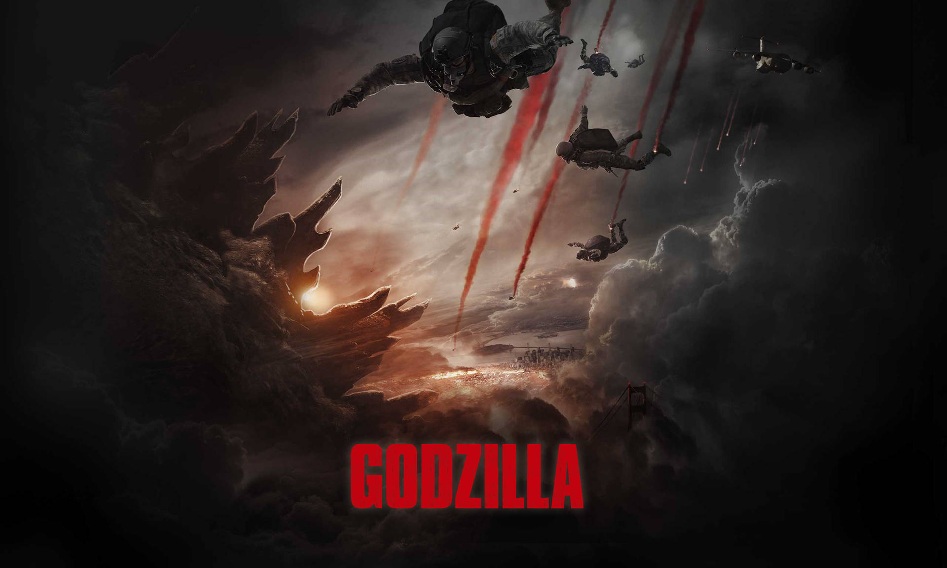 Godzilla 4K Parachute Tapet: Wallpaper