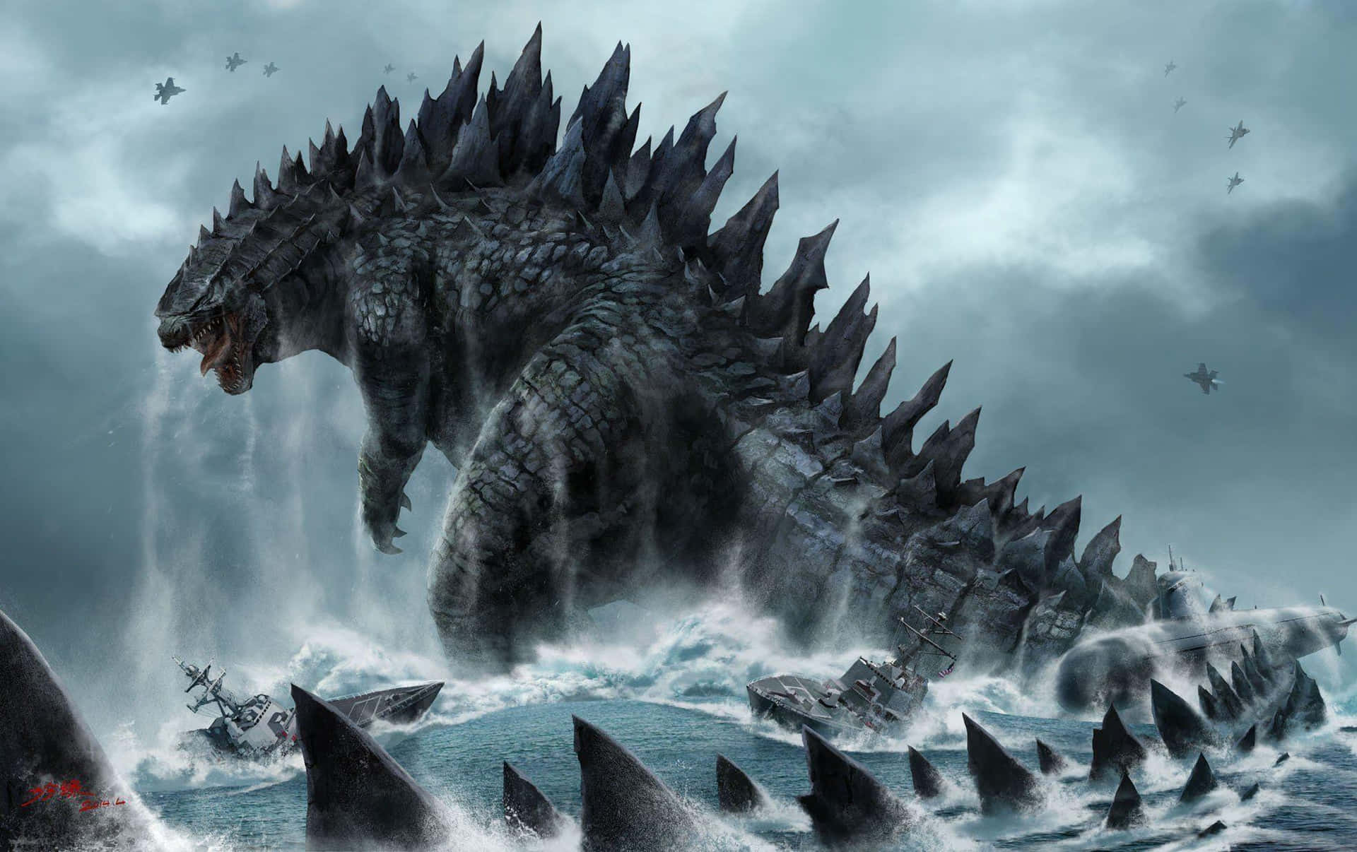 An Epic Encounter - Godzilla Battle Scene Wallpaper