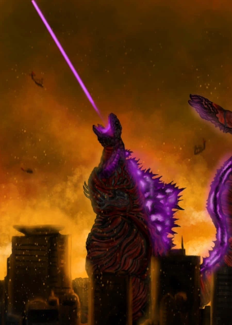 Godzilla unleashing its powerful atomic breath Wallpaper