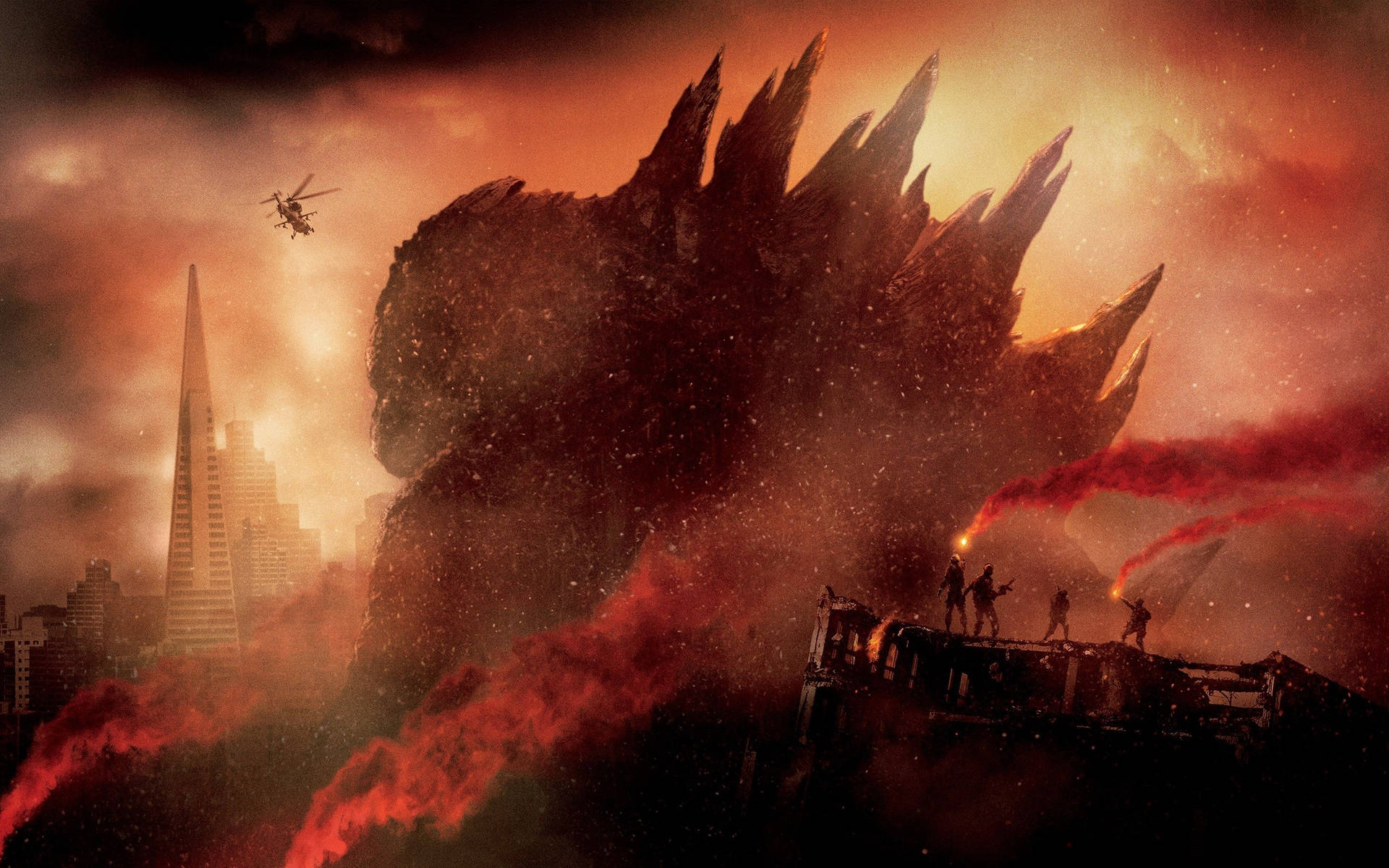 Godzilla Burns In Fire Background