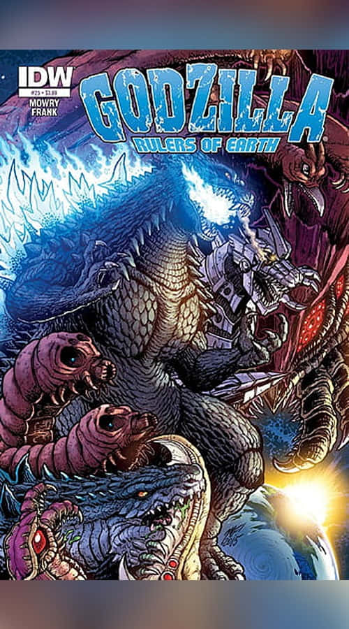 Godzilla Roars in Epic Comic-style Artwork Wallpaper