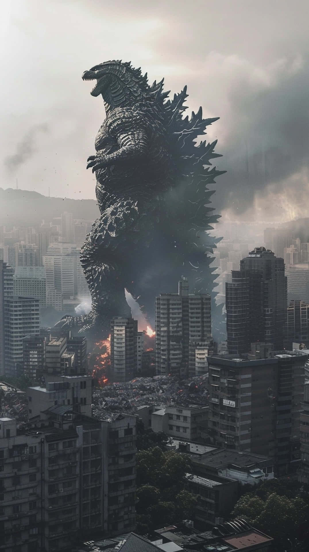 Godzilla Dominating Cityscape Wallpaper